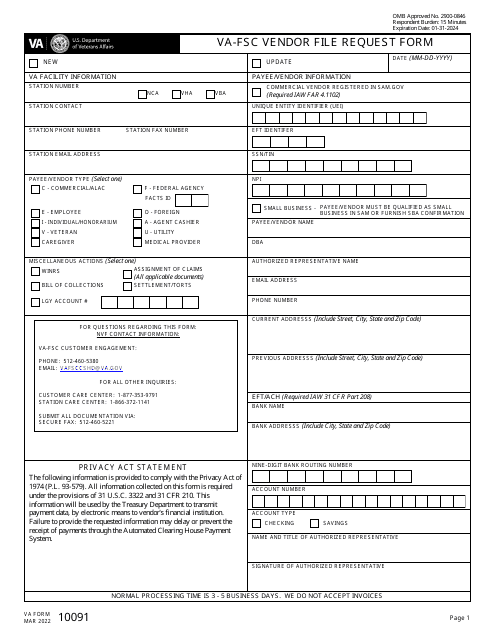 VA Form 10091  Printable Pdf