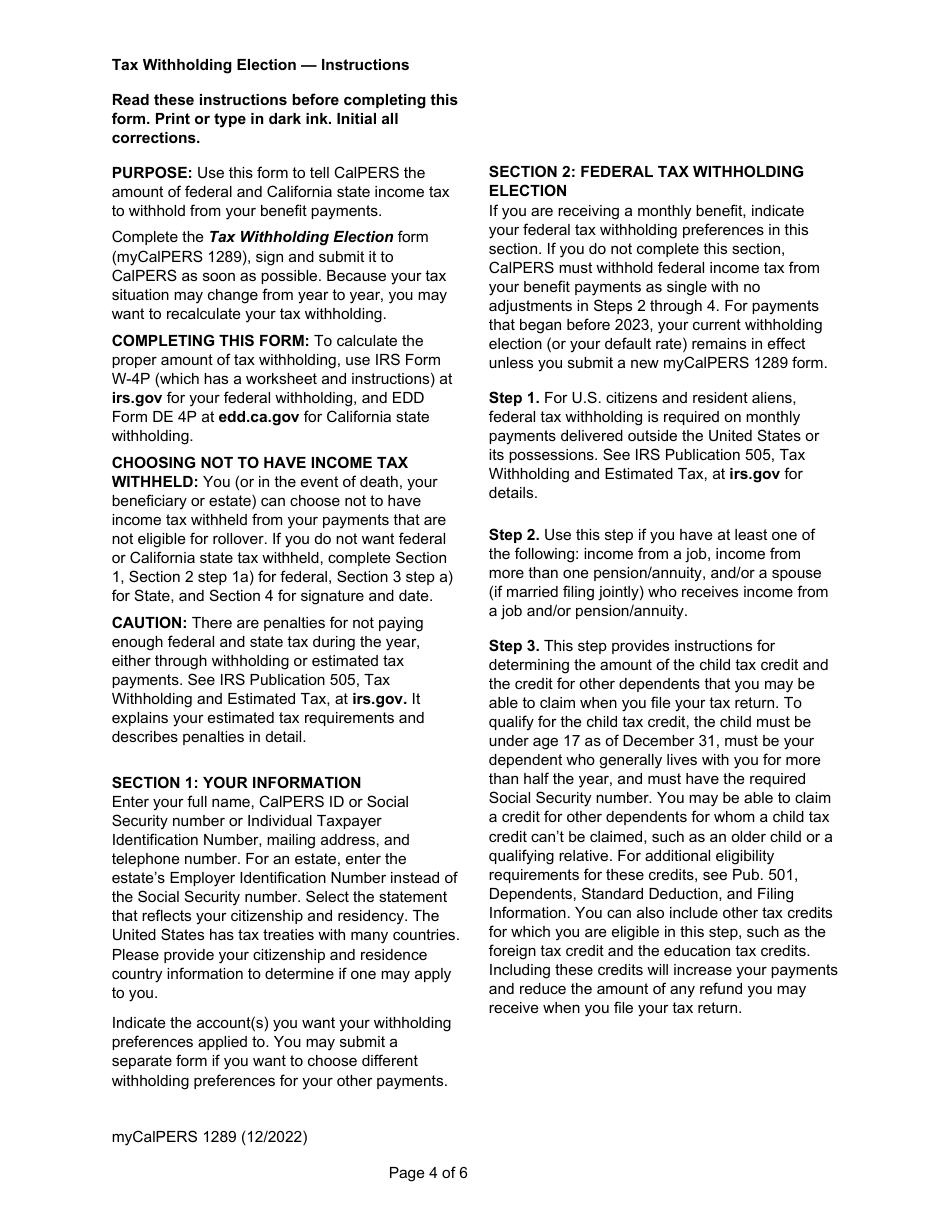 Form my|CalPERS1289 Tax Withholding Election - California, Page 4