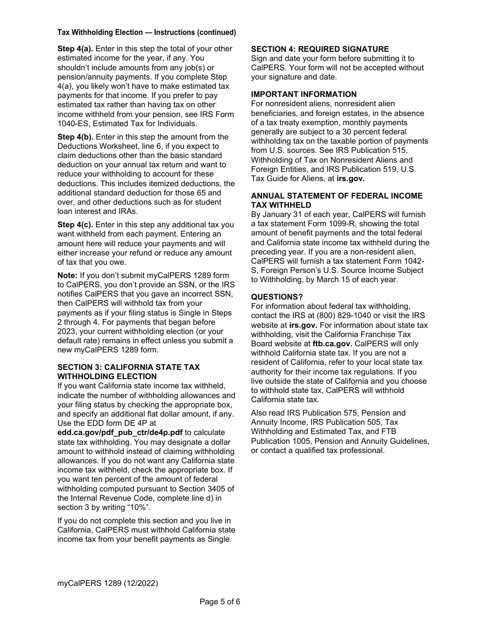 Form my|CalPERS1289 Tax Withholding Election - California, Page 5