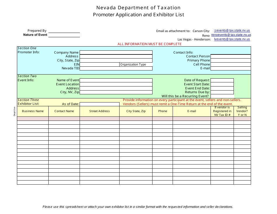 Promoter Application and Exhibitor List - Nevada, Page 1