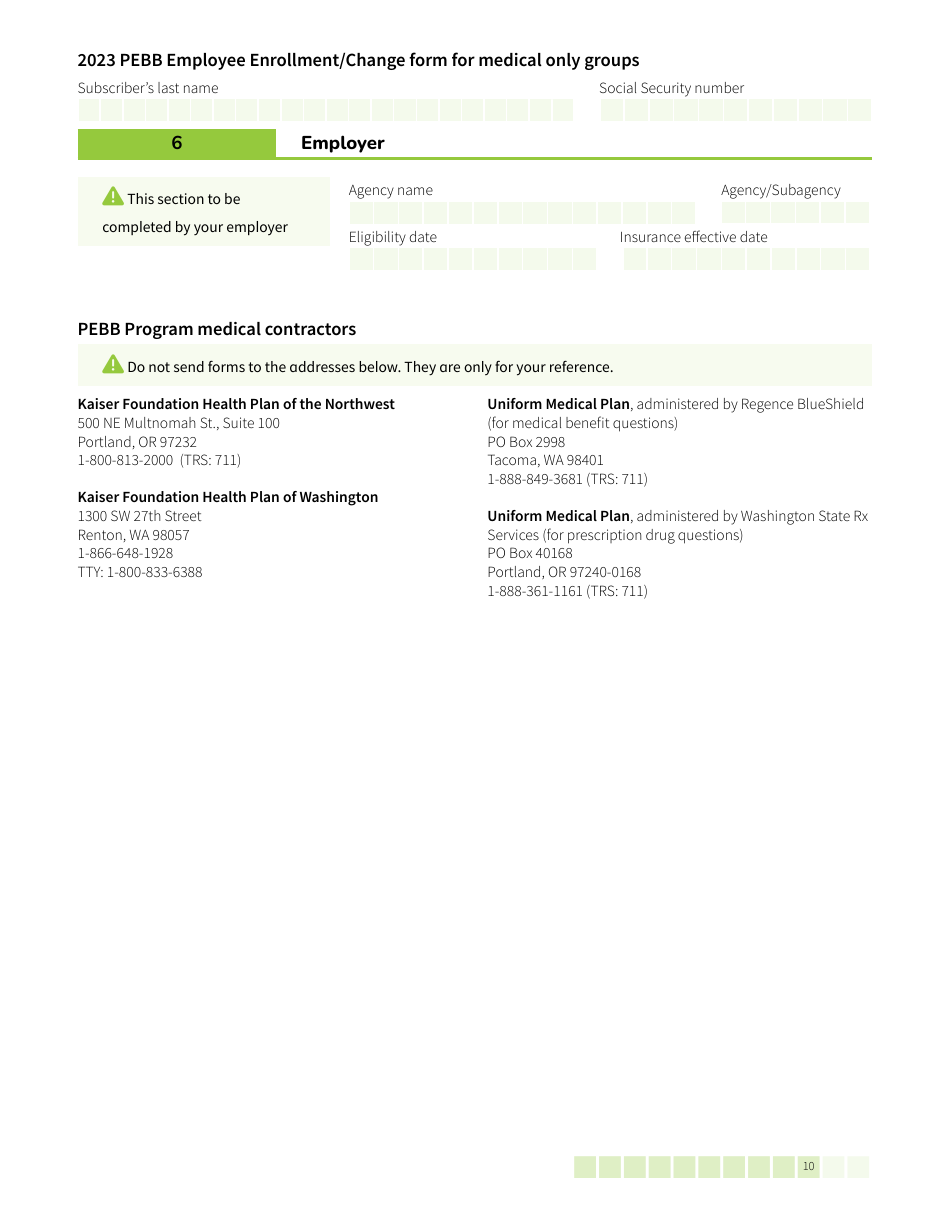 Form HCA52-0030 Pebb Employee Enrollment / Change Form for Medical Only Groups - Washington, Page 10