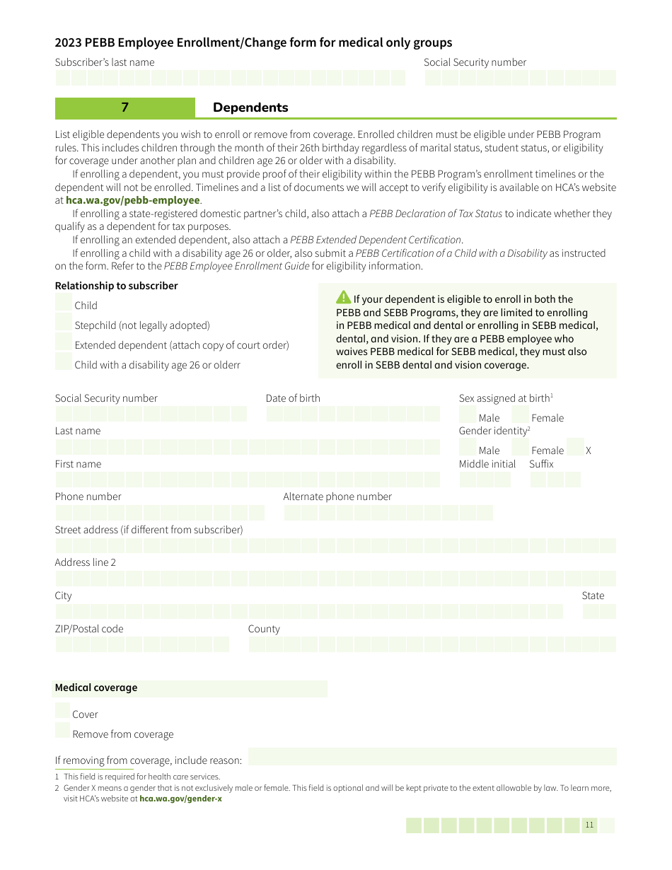 Form HCA52-0030 Pebb Employee Enrollment / Change Form for Medical Only Groups - Washington, Page 11