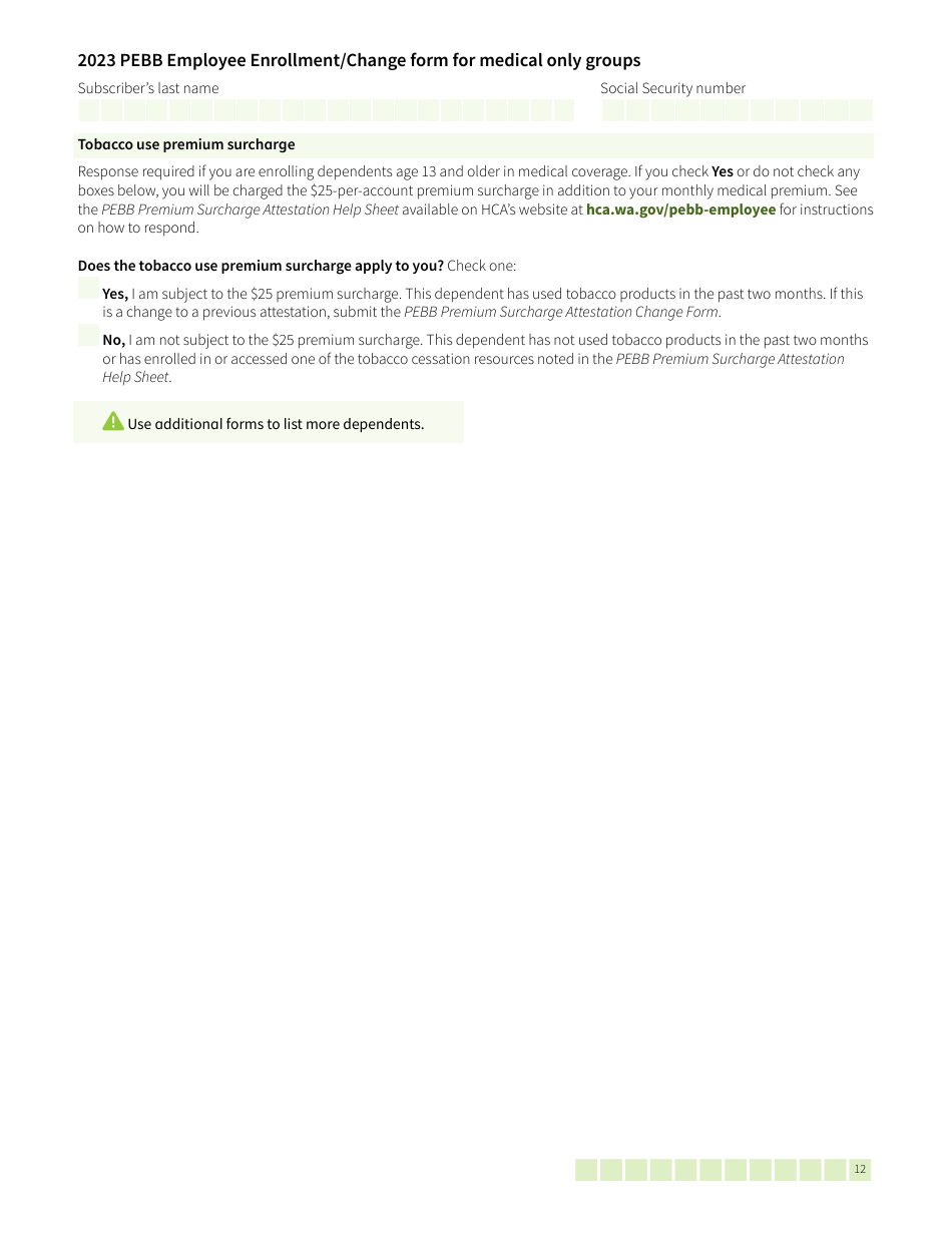 Form HCA52-0030 Pebb Employee Enrollment / Change Form for Medical Only Groups - Washington, Page 12