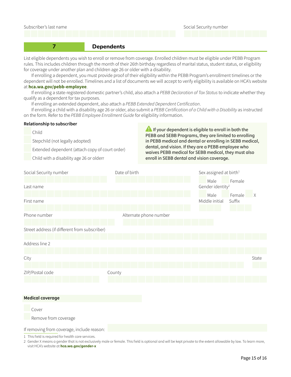 Form HCA52-0030 Pebb Employee Enrollment / Change Form for Medical Only Groups - Washington, Page 15