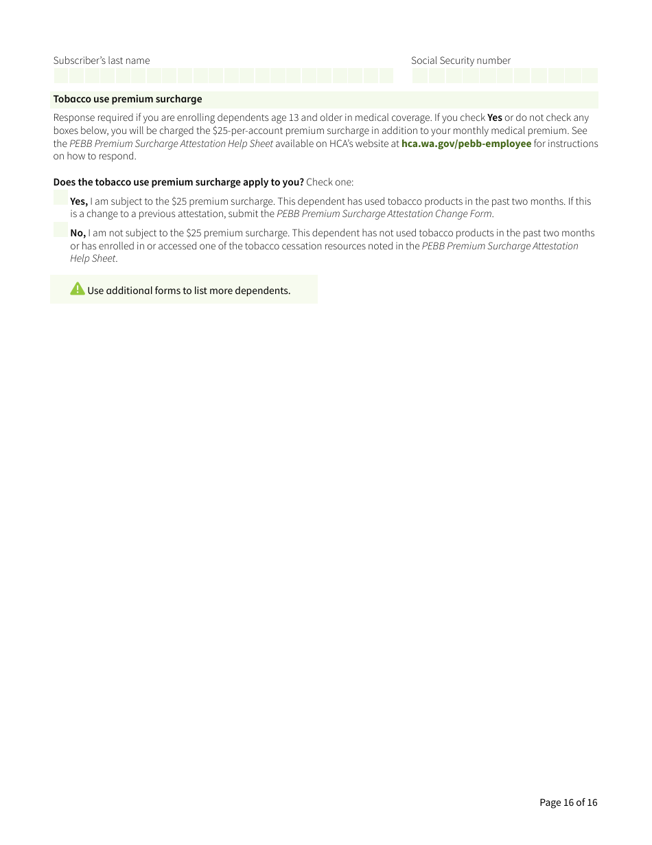 Form HCA52-0030 Pebb Employee Enrollment / Change Form for Medical Only Groups - Washington, Page 16