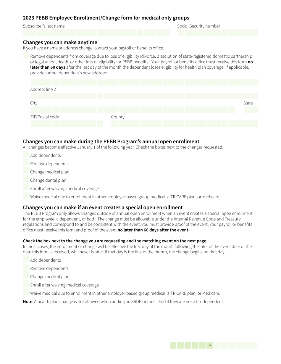 Form HCA52-0030 Pebb Employee Enrollment / Change Form for Medical Only Groups - Washington, Page 6