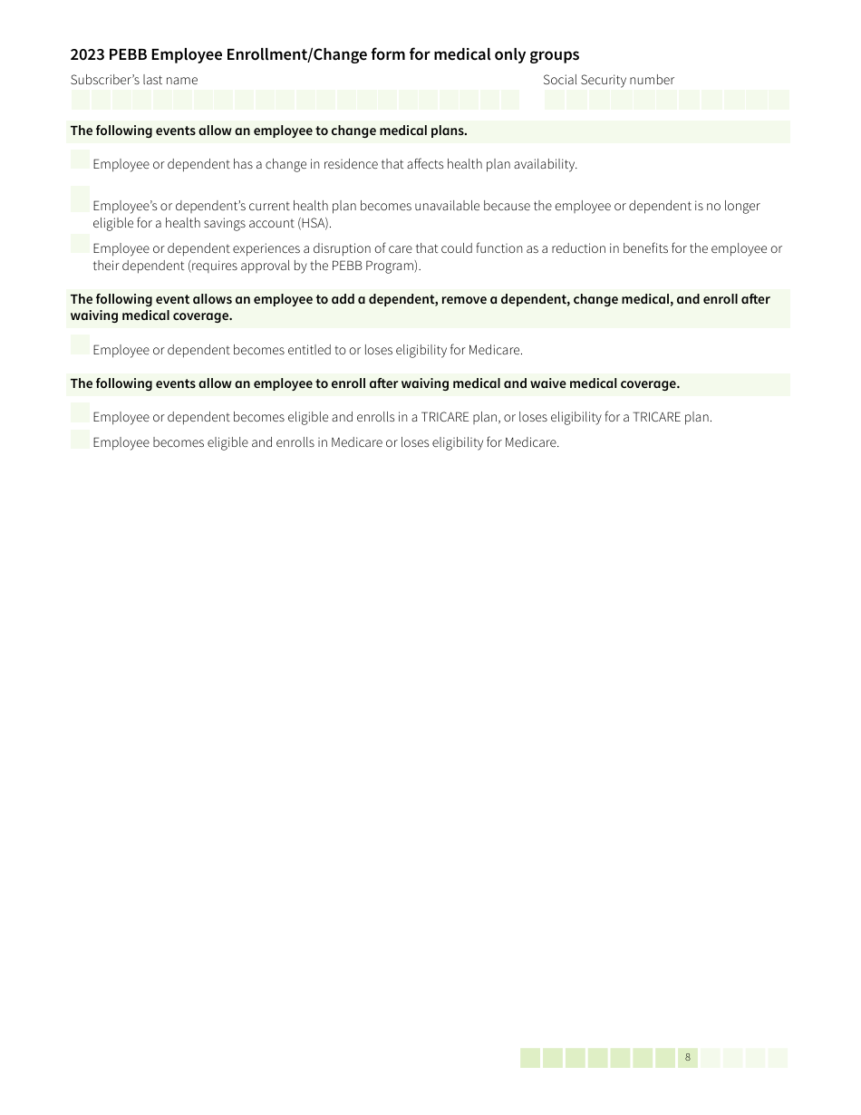 Form HCA52-0030 Pebb Employee Enrollment / Change Form for Medical Only Groups - Washington, Page 8