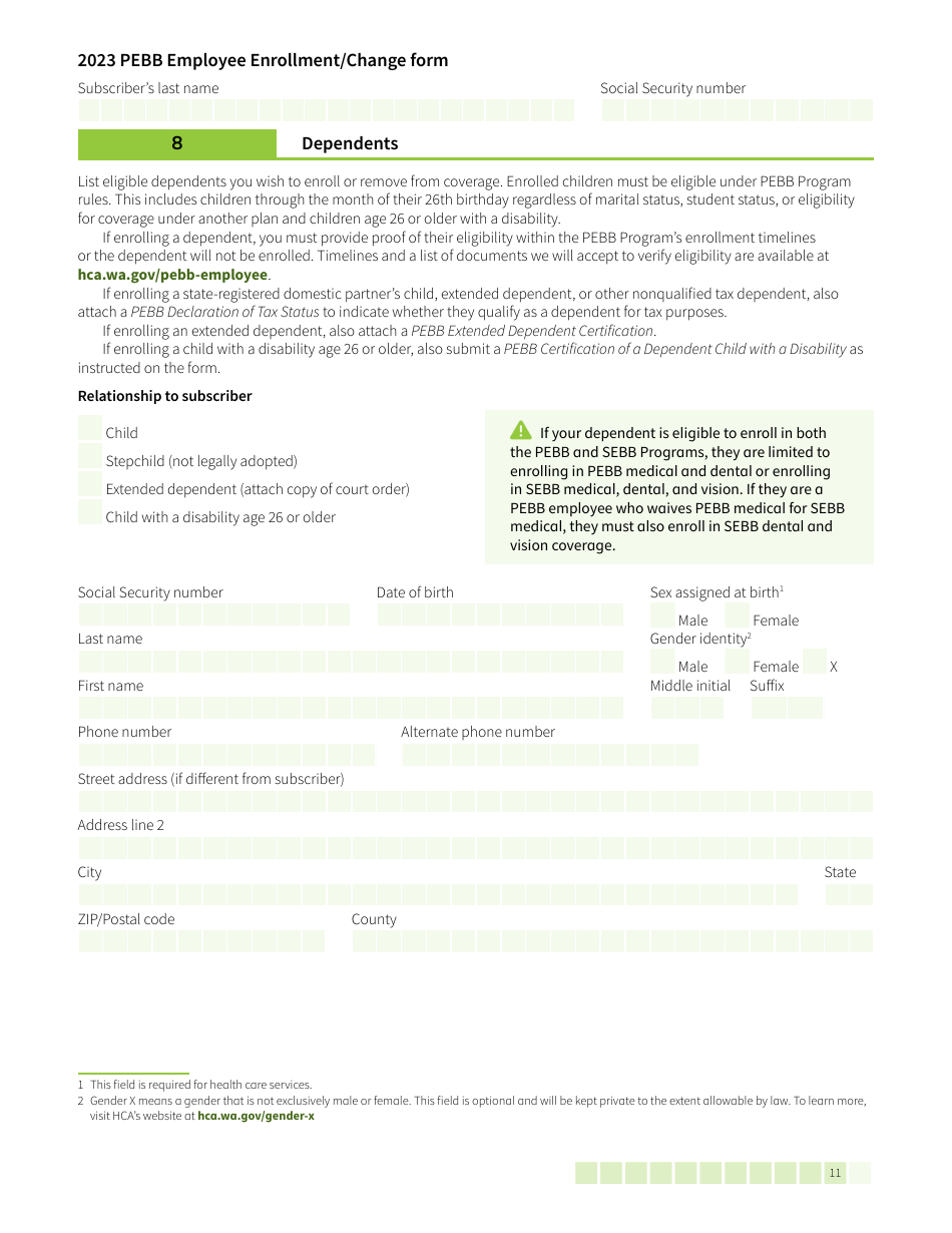 Form HCA50-0400 Pebb Employee Enrollment / Change Form - Washington, Page 11