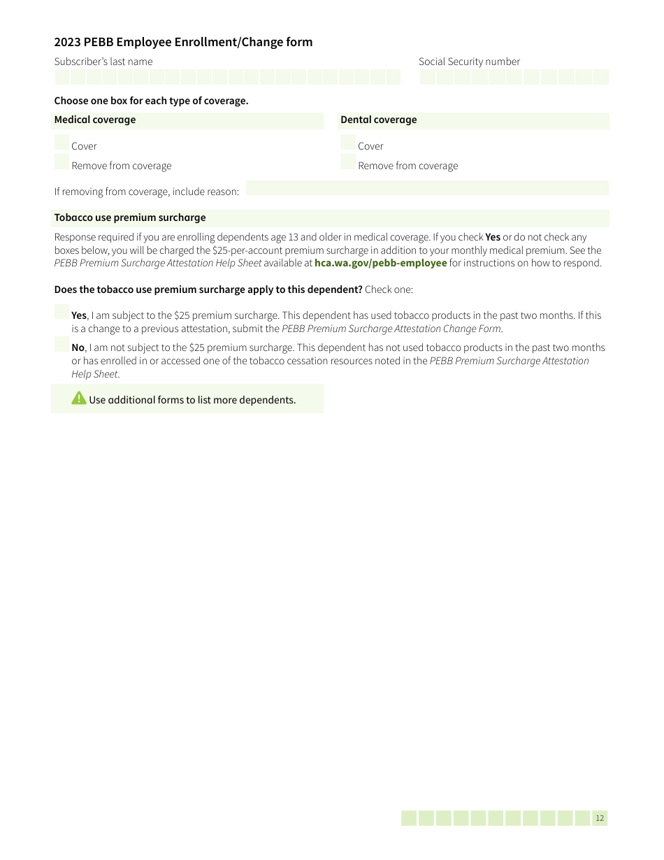 Form HCA50-0400 Pebb Employee Enrollment / Change Form - Washington, Page 12