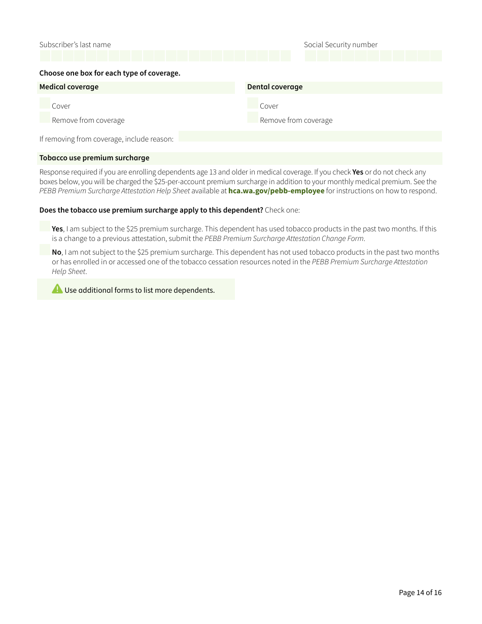 Form HCA50-0400 Pebb Employee Enrollment / Change Form - Washington, Page 14