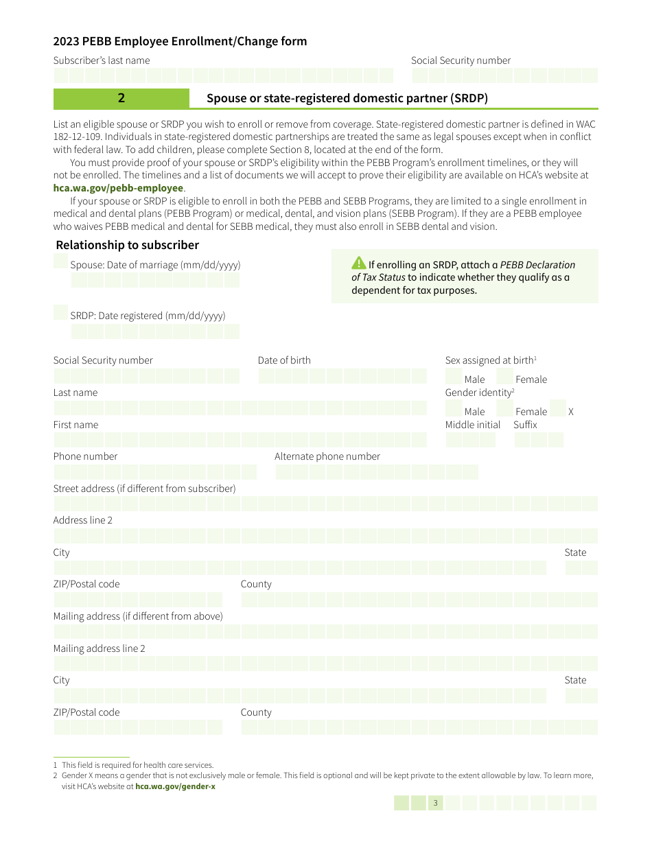 Form HCA50-0400 Pebb Employee Enrollment / Change Form - Washington, Page 3