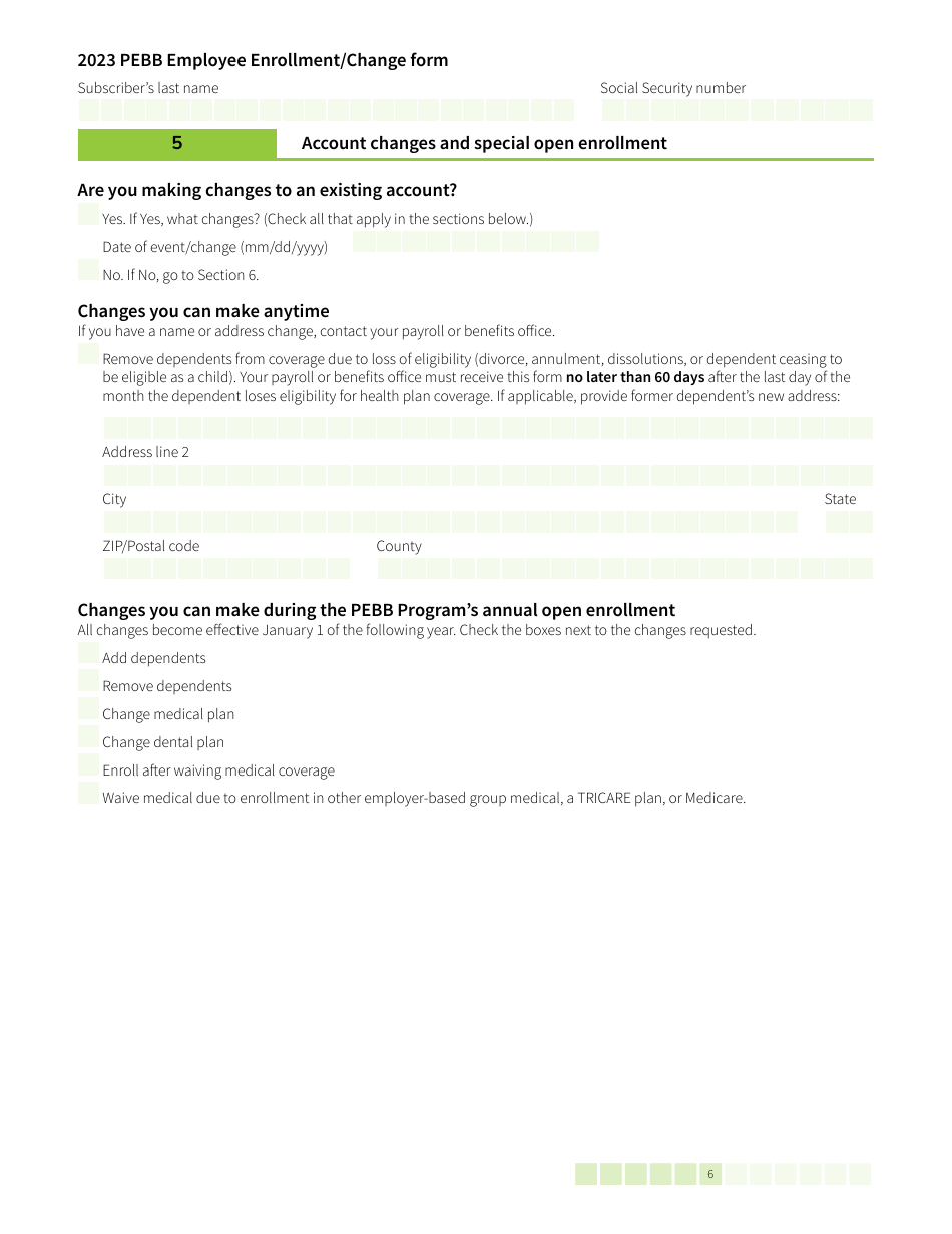 Form HCA50-0400 Pebb Employee Enrollment / Change Form - Washington, Page 6