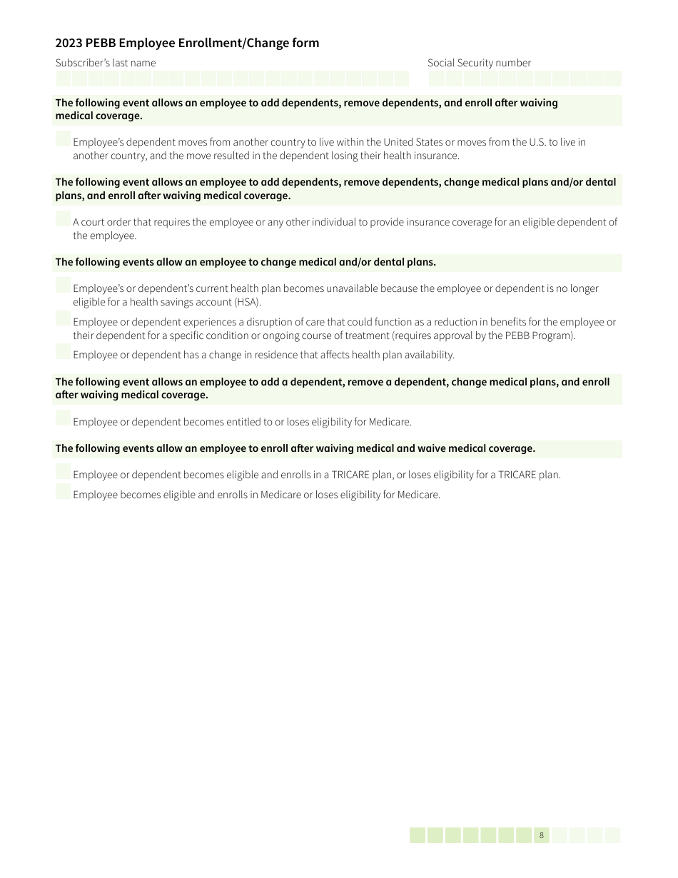 Form HCA50-0400 Pebb Employee Enrollment / Change Form - Washington, Page 8
