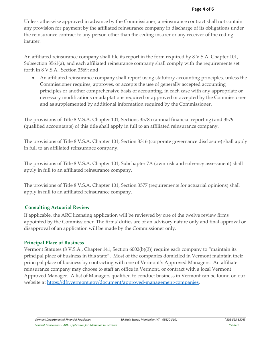 Affiliated Reinsurance Company (ARC) Application for Admission to Vermont - Vermont, Page 4