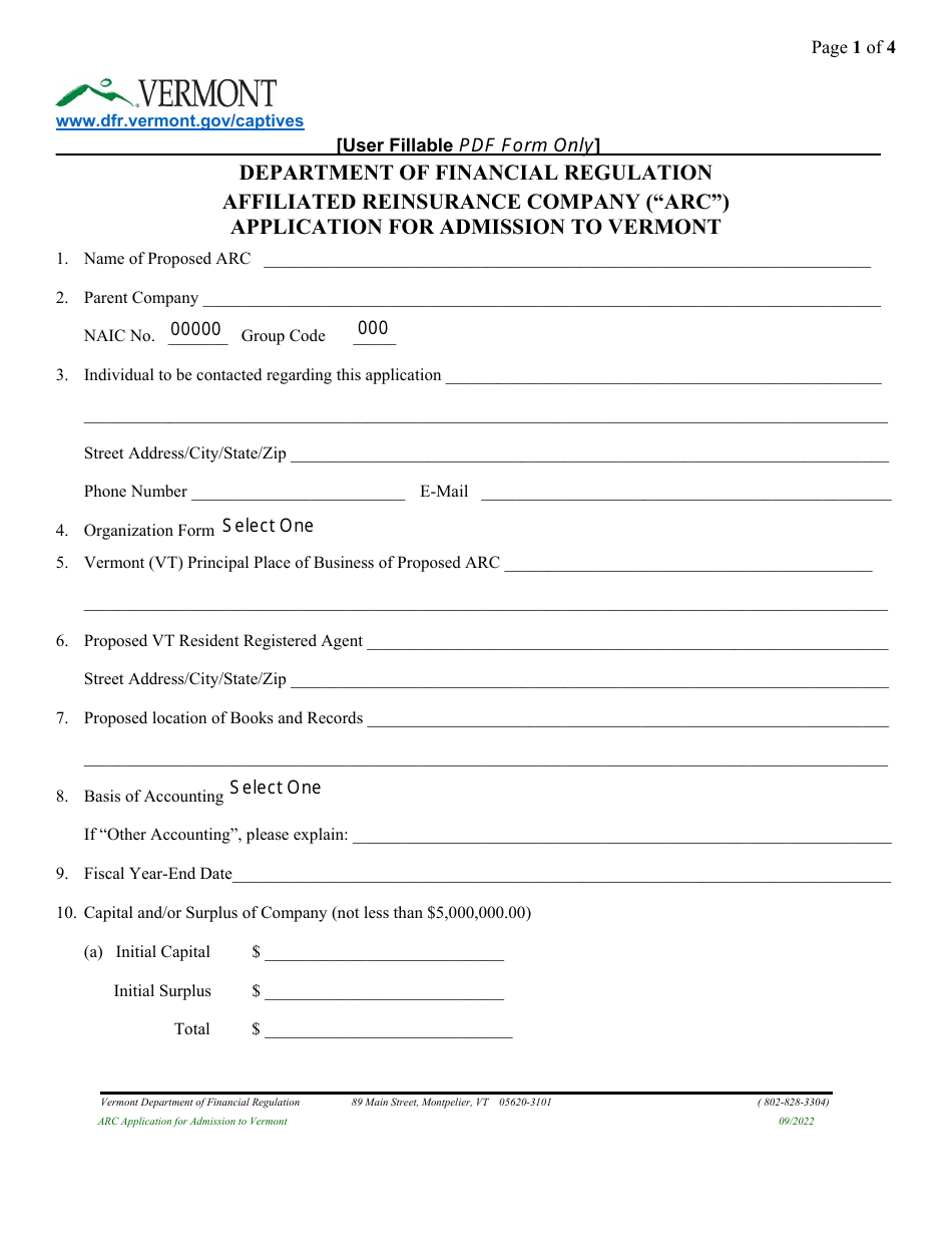 Affiliated Reinsurance Company (ARC) Application for Admission to Vermont - Vermont, Page 7
