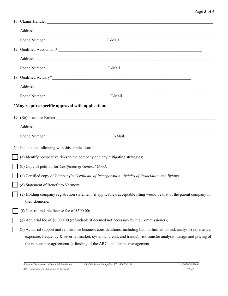 Affiliated Reinsurance Company (ARC) Application for Admission to Vermont - Vermont, Page 9