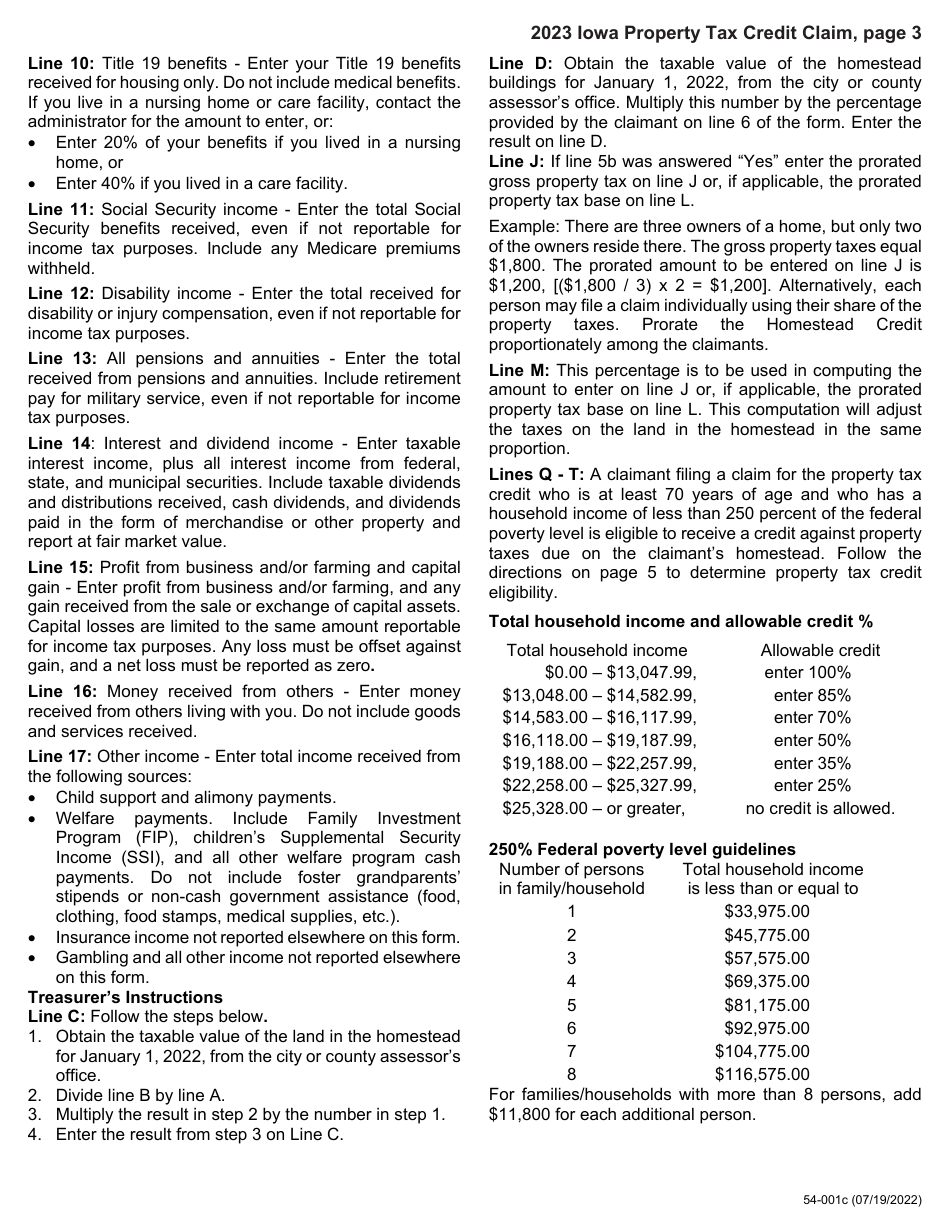 Form 54-001 Iowa Property Tax Credit Claim - Iowa, Page 3