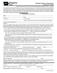 Form 54-049 Disabled Veteran Homestead Property Tax Credit - Iowa