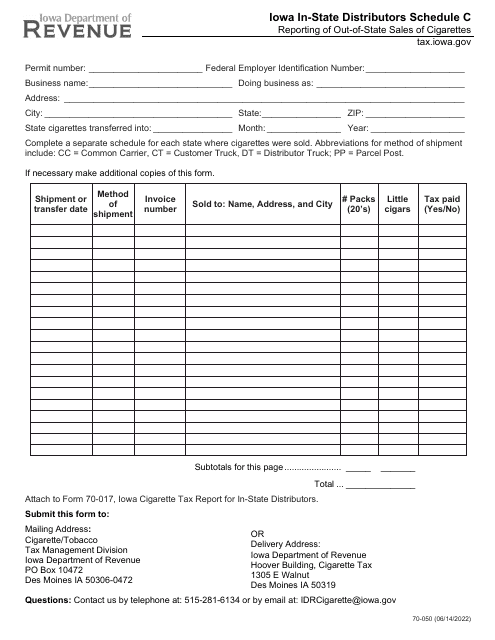 Form 70-050 Schedule C  Printable Pdf