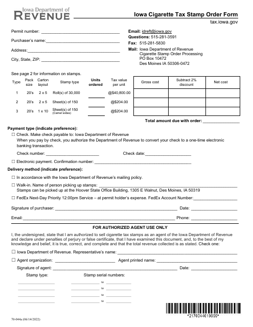 Form 70-044  Printable Pdf