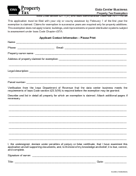 Document preview: Form 54-009 Data Center Business Application for Property Tax Exemption - Iowa