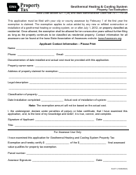 Document preview: Form 54-011 Geothermal Heating & Cooling System Property Tax Exemption - Iowa