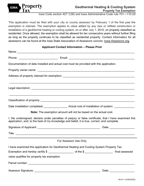 Form 54-011  Printable Pdf