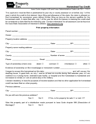 Form 54-028 Homestead Tax Credit - Iowa
