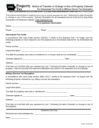 Document preview: Form 59-458 Notice of Transfer or Change in Use of Property Claimed for Homestead Tax Credit or Military Service Tax Exemption - Iowa
