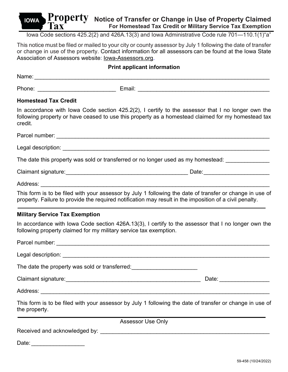 Form 59458 Download Fillable PDF or Fill Online Notice of Transfer or