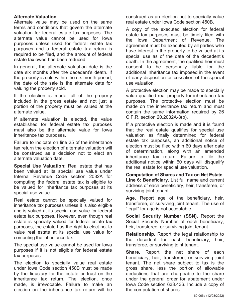 Instructions for Form IA706, 60-008 Iowa Inheritance Tax Return - Iowa, Page 2