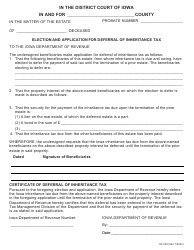 Form 60-038 Election and Application for Deferral of Inheritance Tax - Iowa