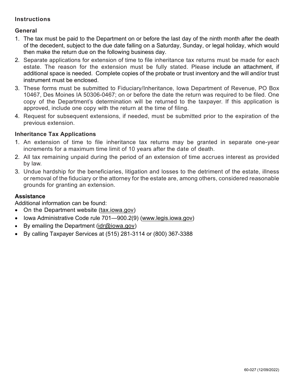 Form 60027 Download Printable PDF or Fill Online Inheritance Tax