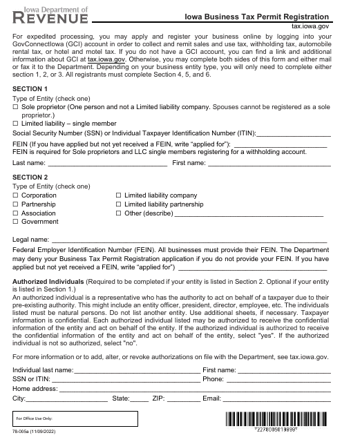 Form 78-005  Printable Pdf