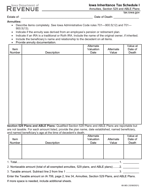 Form 60-083 Schedule I  Printable Pdf