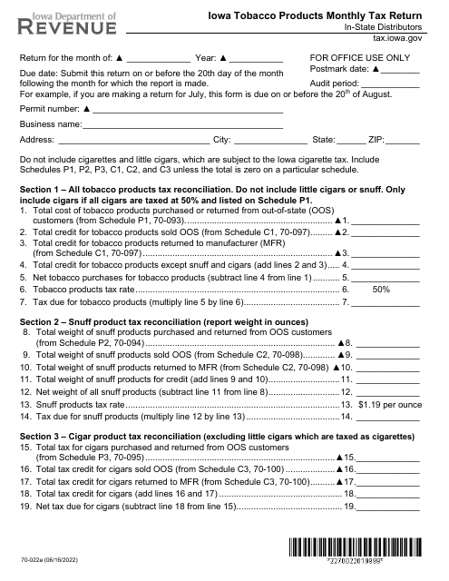 Form 70-022  Printable Pdf