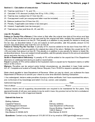 Form 70-022 Iowa Tobacco Products Monthly Tax Return for in-State Distributors - Iowa, Page 2