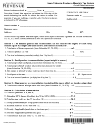 Document preview: Form 70-026 Iowa Tobacco Products Monthly Tax Return for Out-of-State Distributors - Iowa