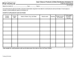 Document preview: Form 70-098 Schedule C2 Iowa Tobacco Products in-State Distributors - Credit for Snuff Products - Iowa