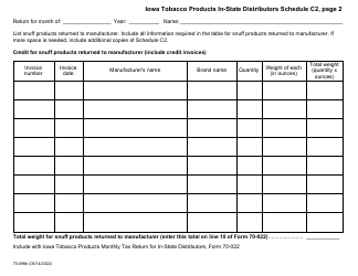 Form 70-098 Schedule C2 Iowa Tobacco Products in-State Distributors - Credit for Snuff Products - Iowa, Page 2