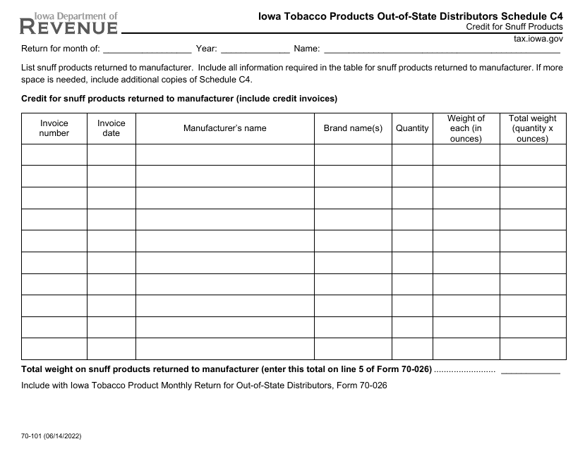 Form 70-101 Schedule C4  Printable Pdf