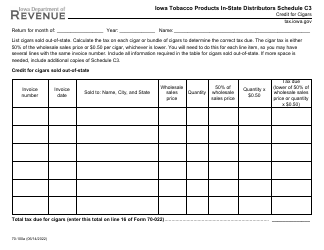 Document preview: Form 70-100 Schedule C3 Iowa Tobacco Products in-State Distributors - Credit for Cigars - Iowa