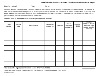 Form 70-100 Schedule C3 Iowa Tobacco Products in-State Distributors - Credit for Cigars - Iowa, Page 2