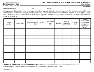 Document preview: Form 70-105 Schedule S3 Iowa Tobacco Products Out-of-State Distributors - Sales of Cigars - Iowa