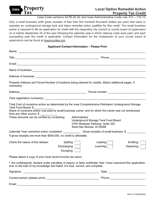 Form 54-017  Printable Pdf