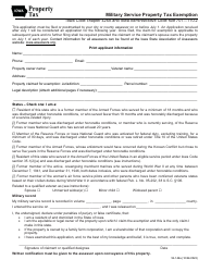 Form 54-146 Military Service Property Tax Exemption - Iowa