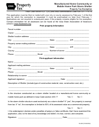 Document preview: Form 54-999 Manufactured Home Community or Mobile Home Park Storm Shelter Property Tax Exemption - Iowa