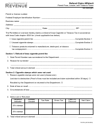 Form 70-057 Refund Claim Affidavit for Permit Fees, Losses, and Tobacco Taxes - Iowa