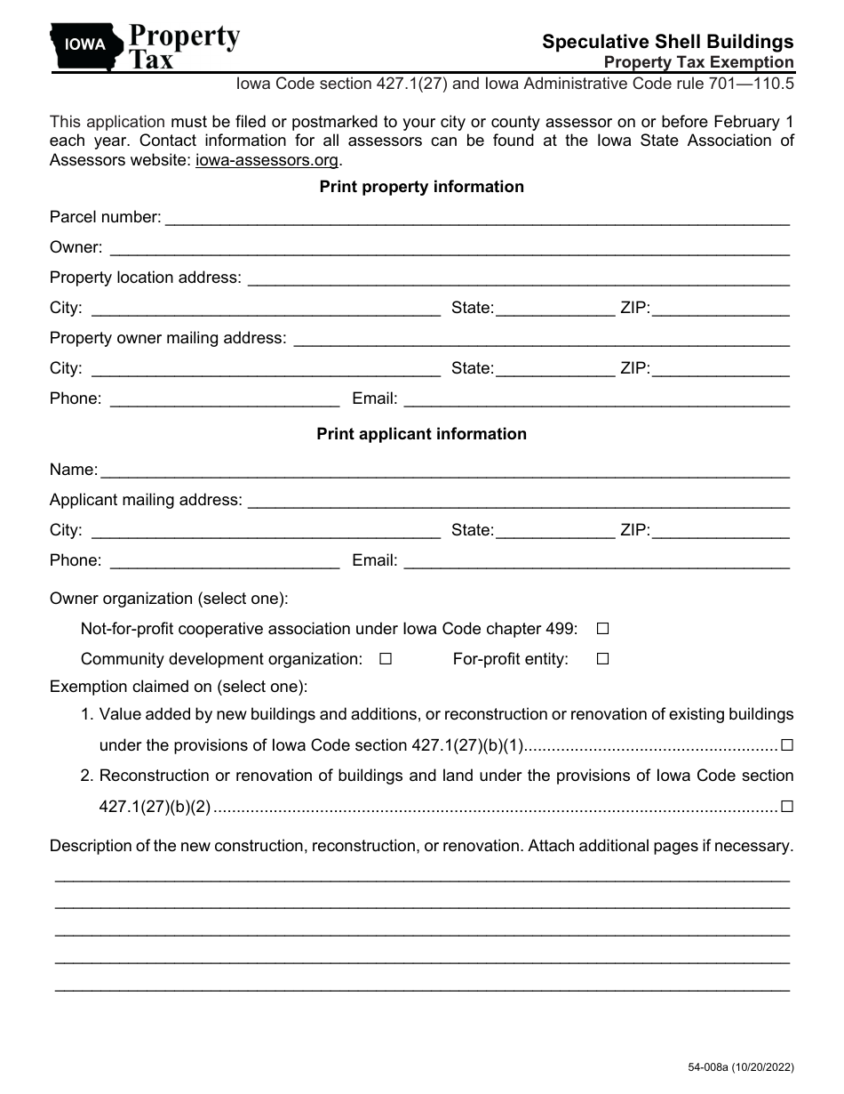 Form 54008 Download Fillable PDF or Fill Online Speculative Shell