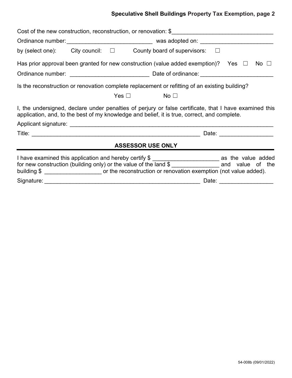 Form 54008 Download Fillable PDF or Fill Online Speculative Shell